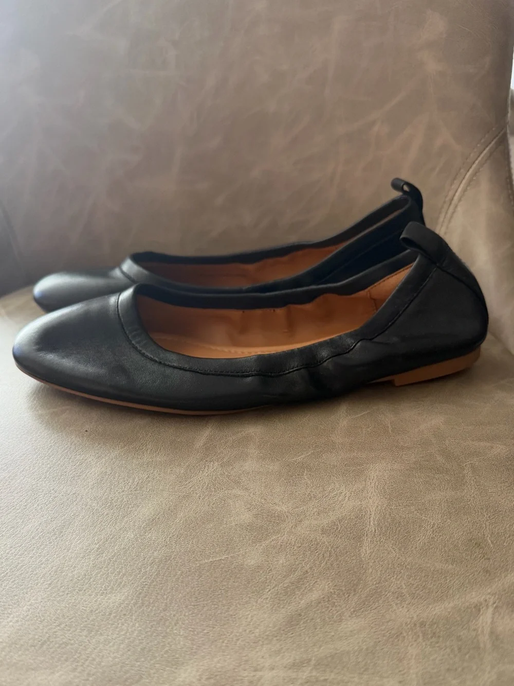 J. Crew Lizzie Black Leather Ballet Flats